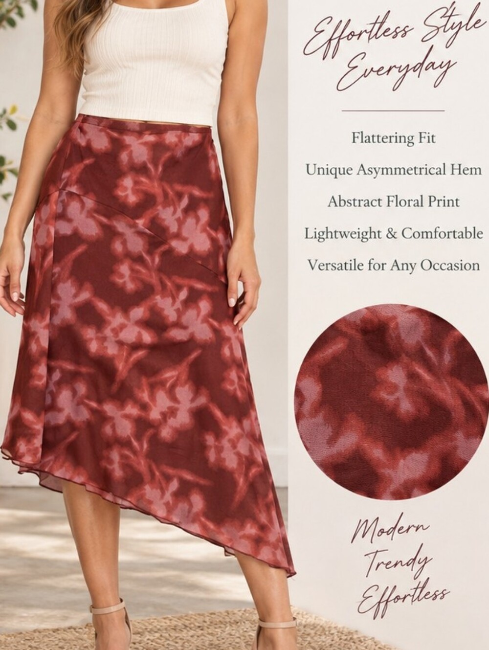 wild fable Asymmetrical Midi Skirt in Rust and Blush Floral Size Large NWT